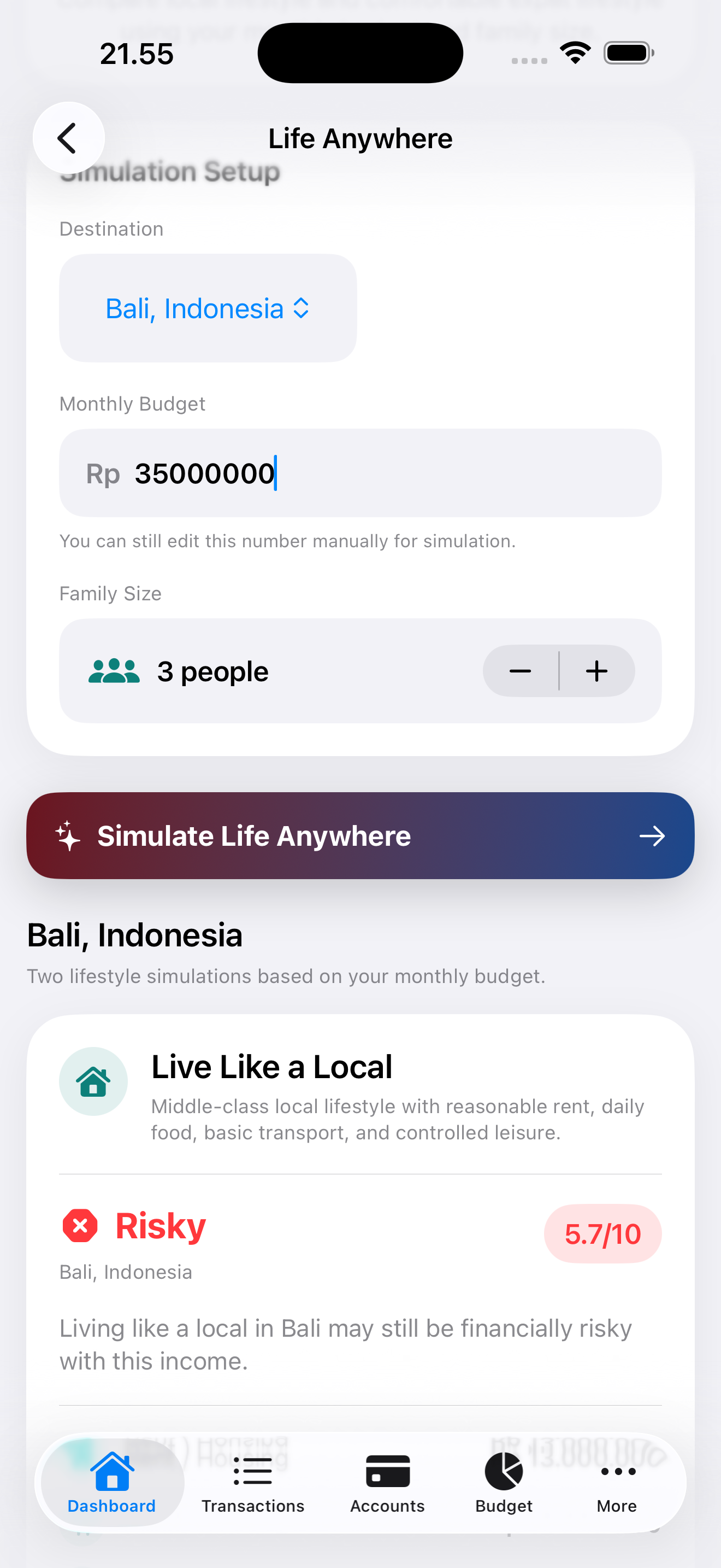 Life Anywhere simulation result